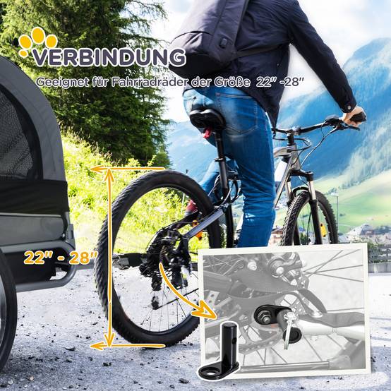 Remorque de vélo pour chien, transporteur animal gris-noir, 130x73x90cm, pour sorties sécurisées avec votre chien - Image 6