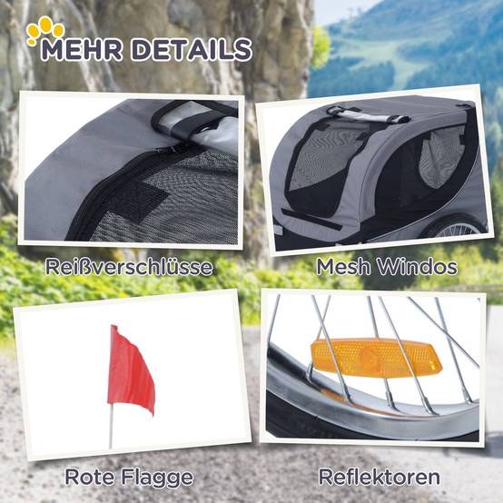Remorque de vélo pour chien, transporteur animal gris-noir, 130x73x90cm, pour sorties sécurisées avec votre chien - Image 7