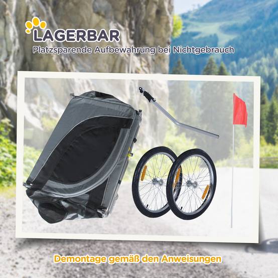 Remorque de vélo pour chien, transporteur animal gris-noir, 130x73x90cm, pour sorties sécurisées avec votre chien - Image 4