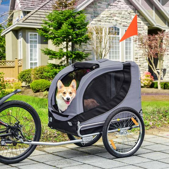 Remorque de vélo pour chien, transporteur animal gris-noir, 130x73x90cm, pour sorties sécurisées avec votre chien - Image 2