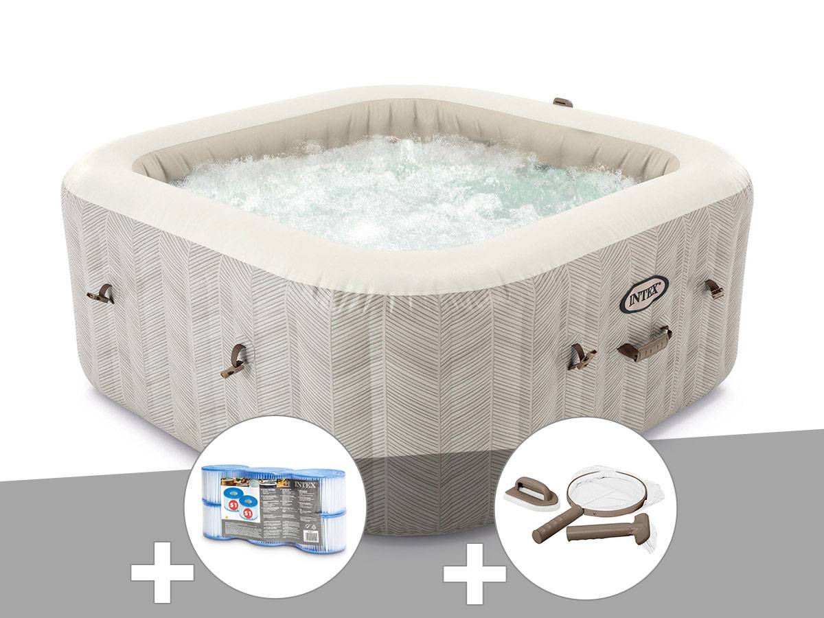 Kit spa gonflable Intex PureSpa Chevron carré Bulles 6 places + 6 filtres + Kit d'entretien - Imagen 1