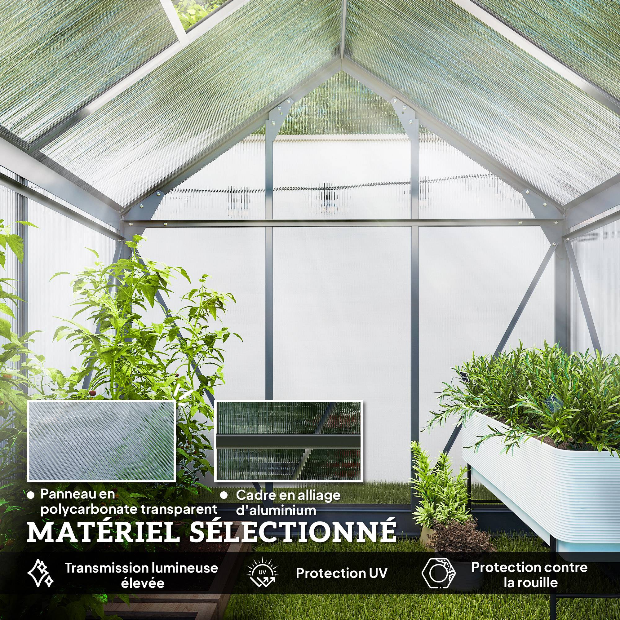 Serre de Jardin Polycarbonate 190 x 132 x 201 cm, Fondation Renforcée, Gouttière, Résistante aux UV - Image 7