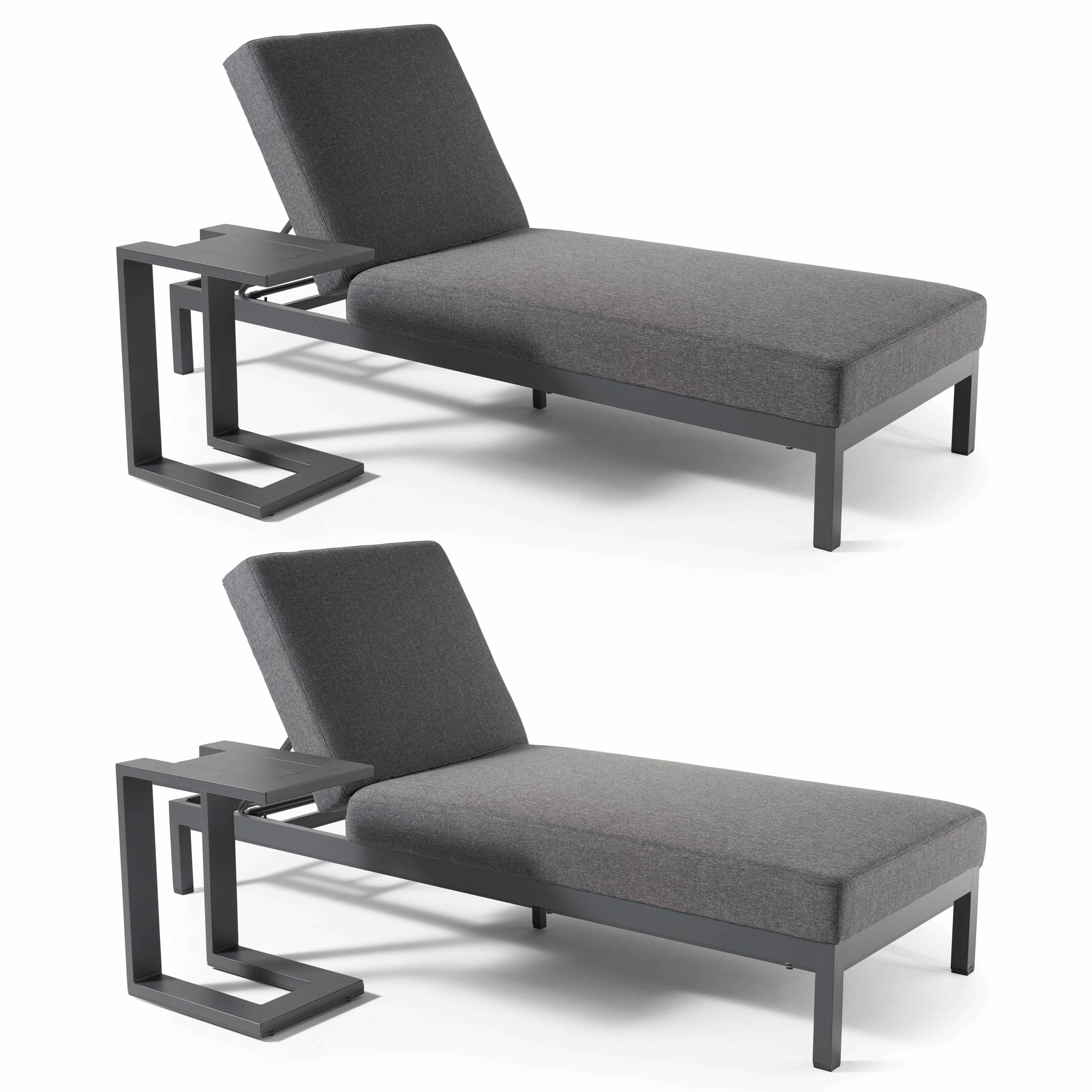Oviala - Lot de 2 bains de soleil inclinable avec tablettes en aluminium gris Galapagos - Oviala - Imagen 1