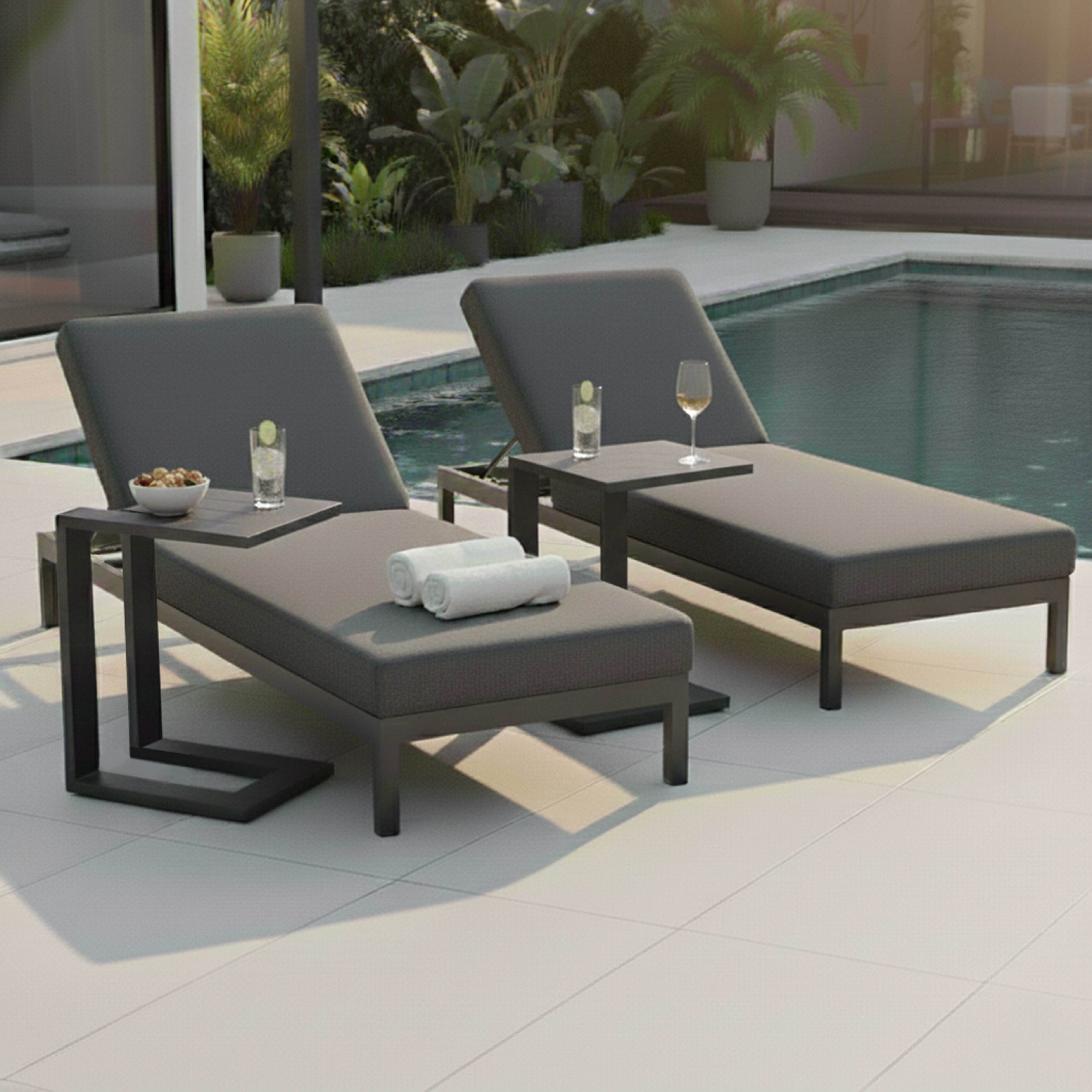 Oviala - Lot de 2 bains de soleil inclinable avec tablettes en aluminium gris Galapagos - Oviala - Imagen 2