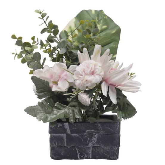 Jardinière pot beton Chrysanthème, Hortensia, Dahlia et eucalyptus Rose-crème - couleur: Rose-crème - Image 2