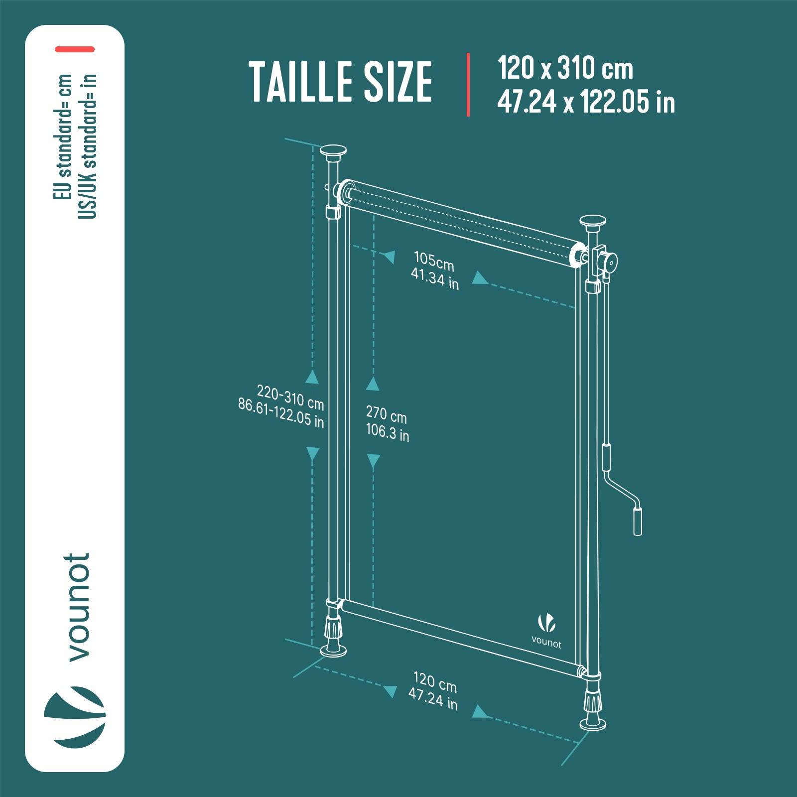 Store vertical sans percage extensible exterieur 120x310cm polyester beige - Image 3