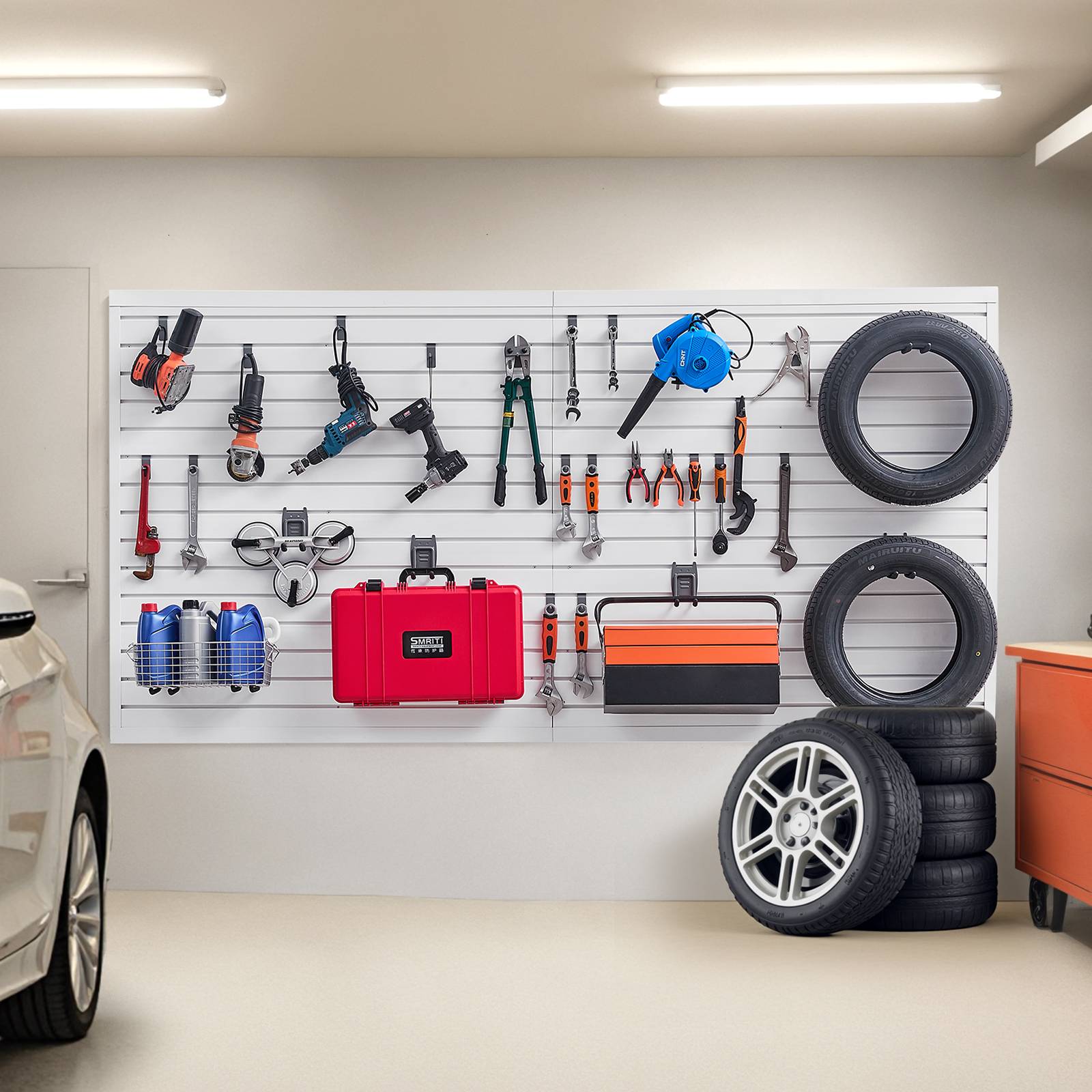 VEVOR Panneau mural garage 1225x2450 mm, PVC, blanc, crochets. - Image 8