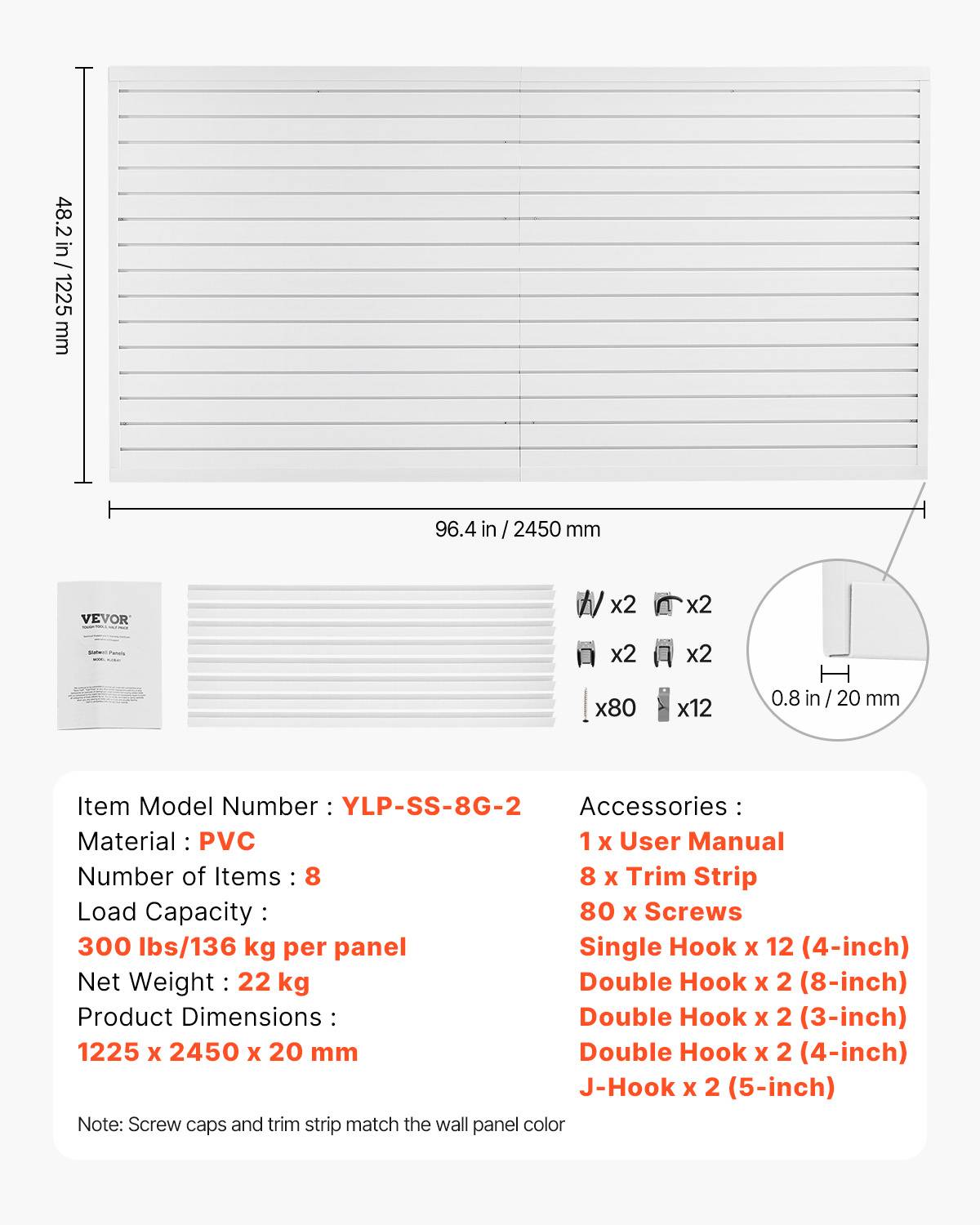 VEVOR Panneau mural garage 1225x2450 mm, PVC, blanc, crochets. - Image 7