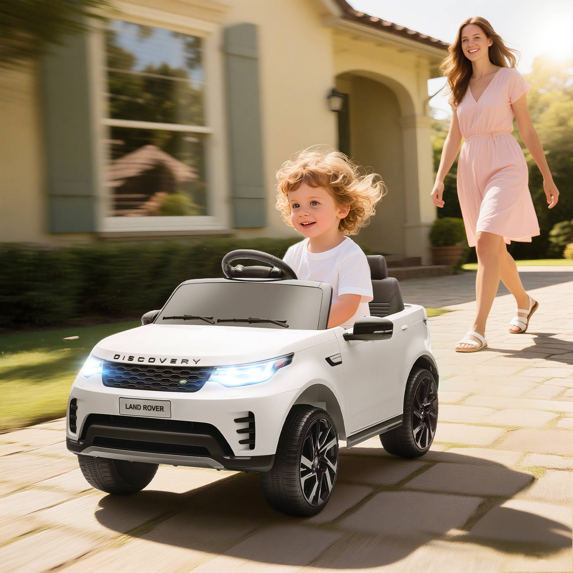 Voiture électrique enfant véhicule électrique Land Rover Discovery 12V télécommande 2,4 G 2 moteurs 105x68,5x58cm blanc - Image 3
