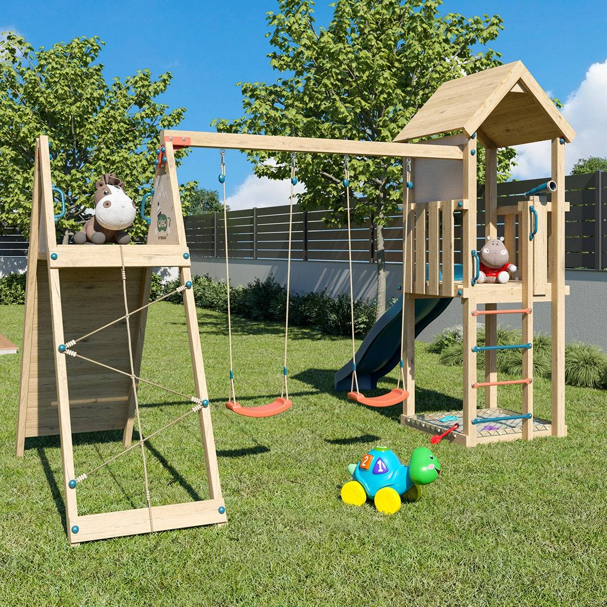 Aire de jeux bois 2,20 m OLYMPIA XPLORER 2 - 9 enfants - Image 4