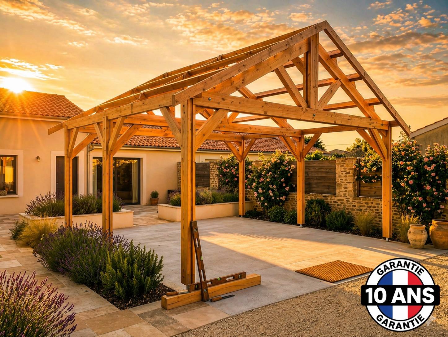 Carport bois 2 pentes en bois douglas 18 m², 6 poteaux. Abri voiture extérieur. garantie 10 ans - Image 7