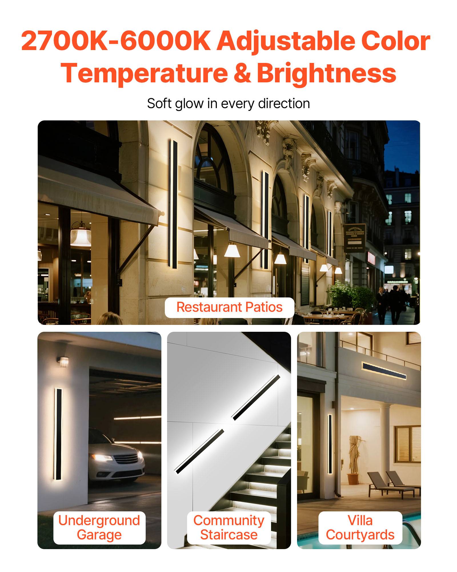VEVOR Applique Murale Extérieur Éclairage LED 18 W Lot de 2 1 m 2700 K-6000 K - Image 3