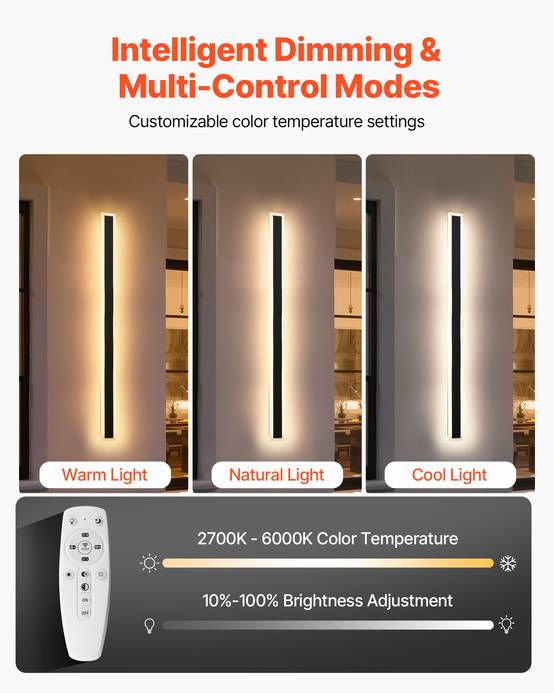 VEVOR Applique Murale Extérieur Éclairage LED 18 W Lot de 2 1 m 2700 K-6000 K - Image 6