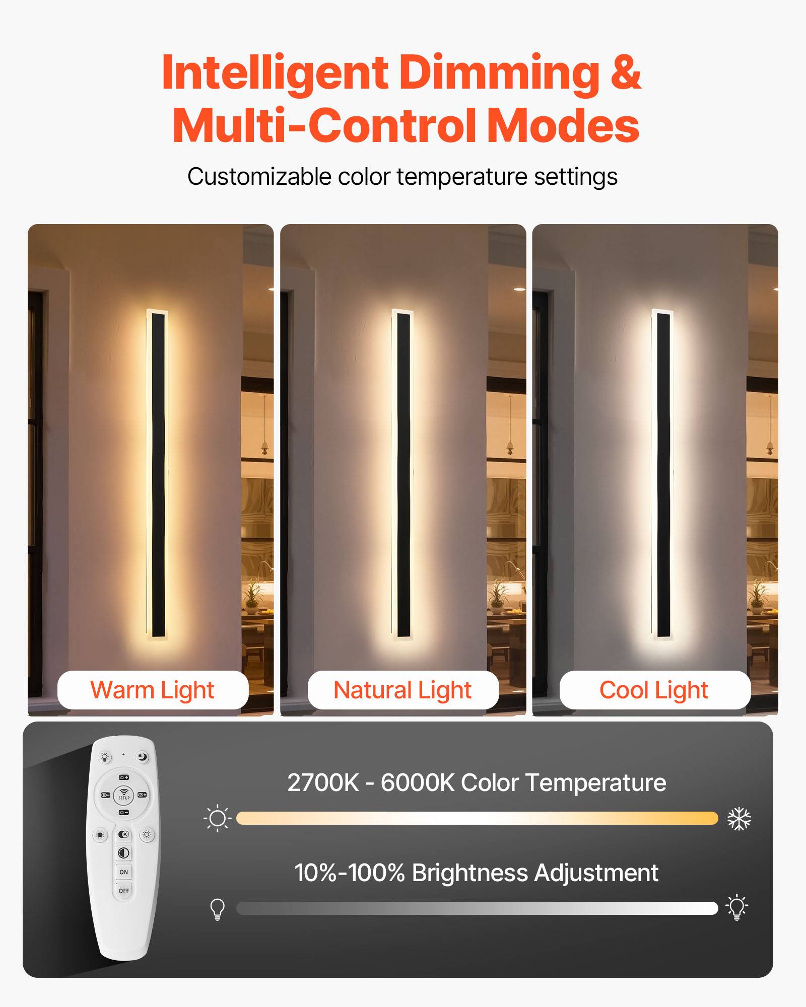 VEVOR Applique Murale Extérieur Éclairage LED 18 W Lot de 2 1 m 2700 K-6000 K - Image 6