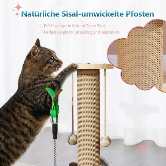 Griffoir pour chat-Arbre à chat interactif 4-en-1 en bois naturel - Living123 - Image 6