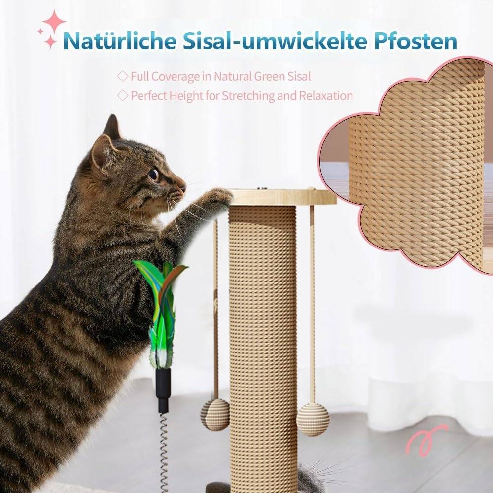 Griffoir pour chat-Arbre à chat interactif 4-en-1 en bois naturel - Living123 - Image 6
