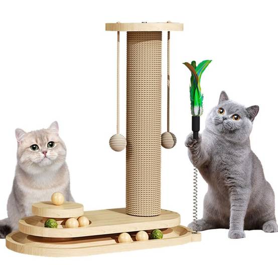 Griffoir pour chat-Arbre à chat interactif 4-en-1 en bois naturel - Living123 - Image 1