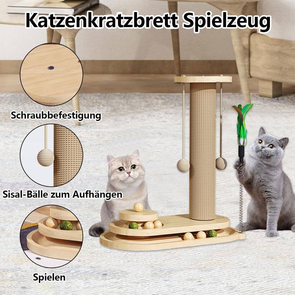 Griffoir pour chat-Arbre à chat interactif 4-en-1 en bois naturel - Living123 - Image 3