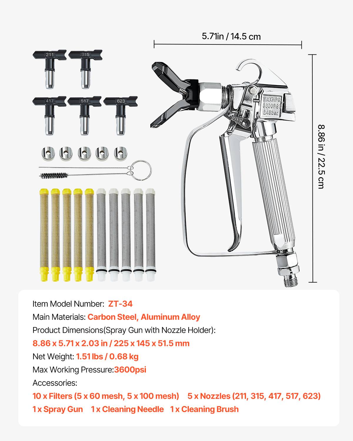 Vevor - VEVOR Pistolet pulvérisateur peinture sans air, 248 bar, 5 embouts. - Image 7