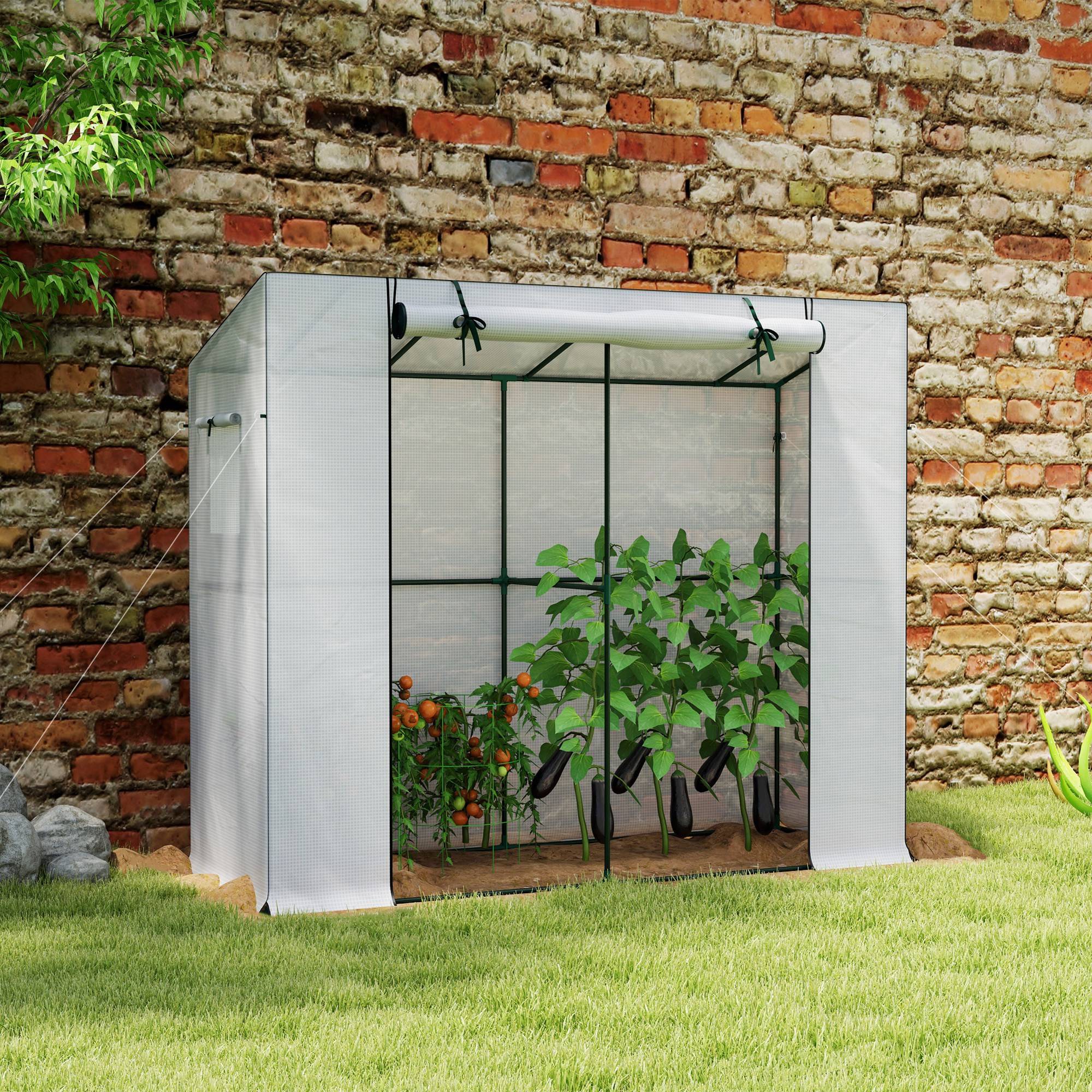Serre adossée acier murale croissance plantes grimpantes 200x76x170cm blanc - ComfortXL Outdoor Living - Image 3
