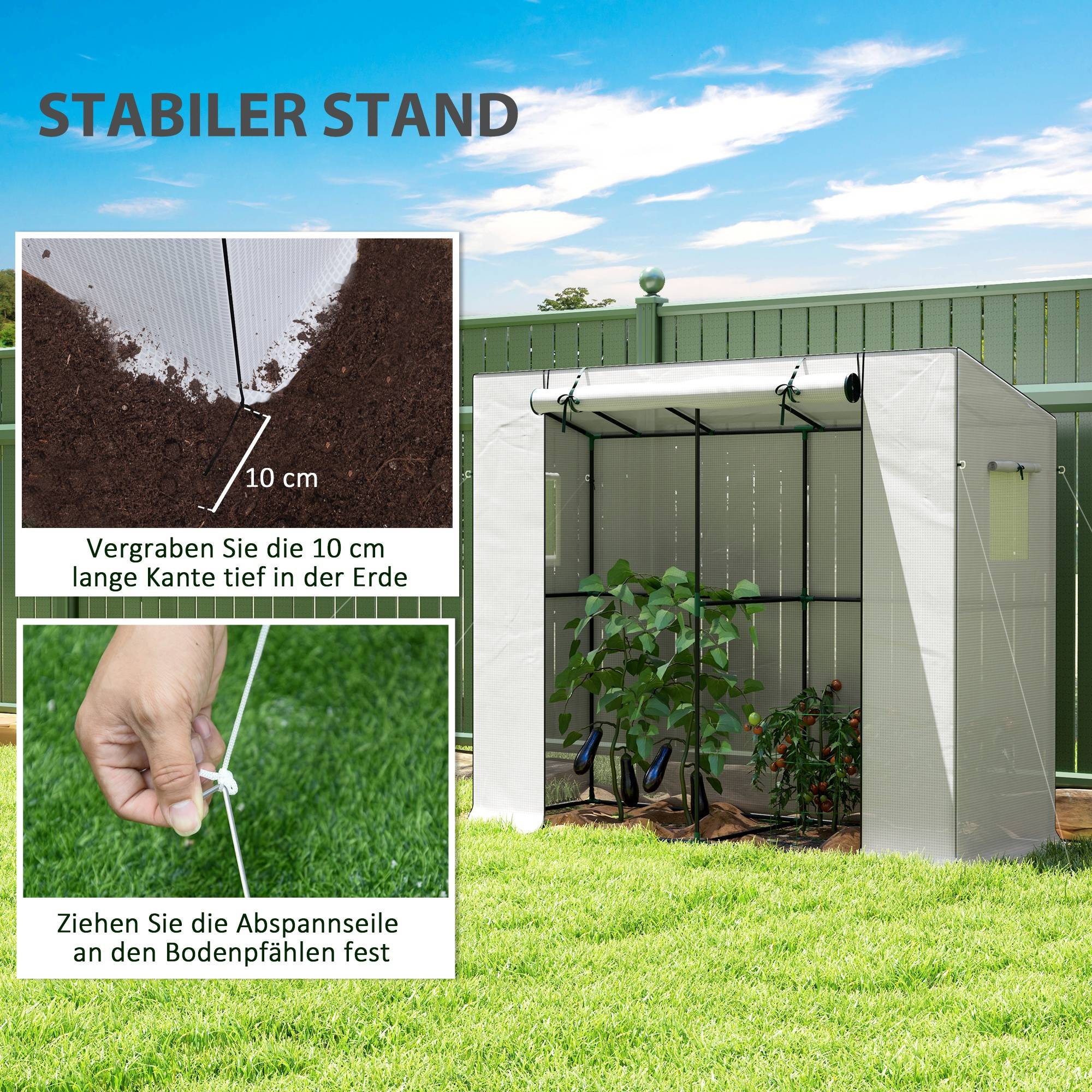 Serre adossée acier murale croissance plantes grimpantes 200x76x170cm blanc - ComfortXL Outdoor Living - Image 9