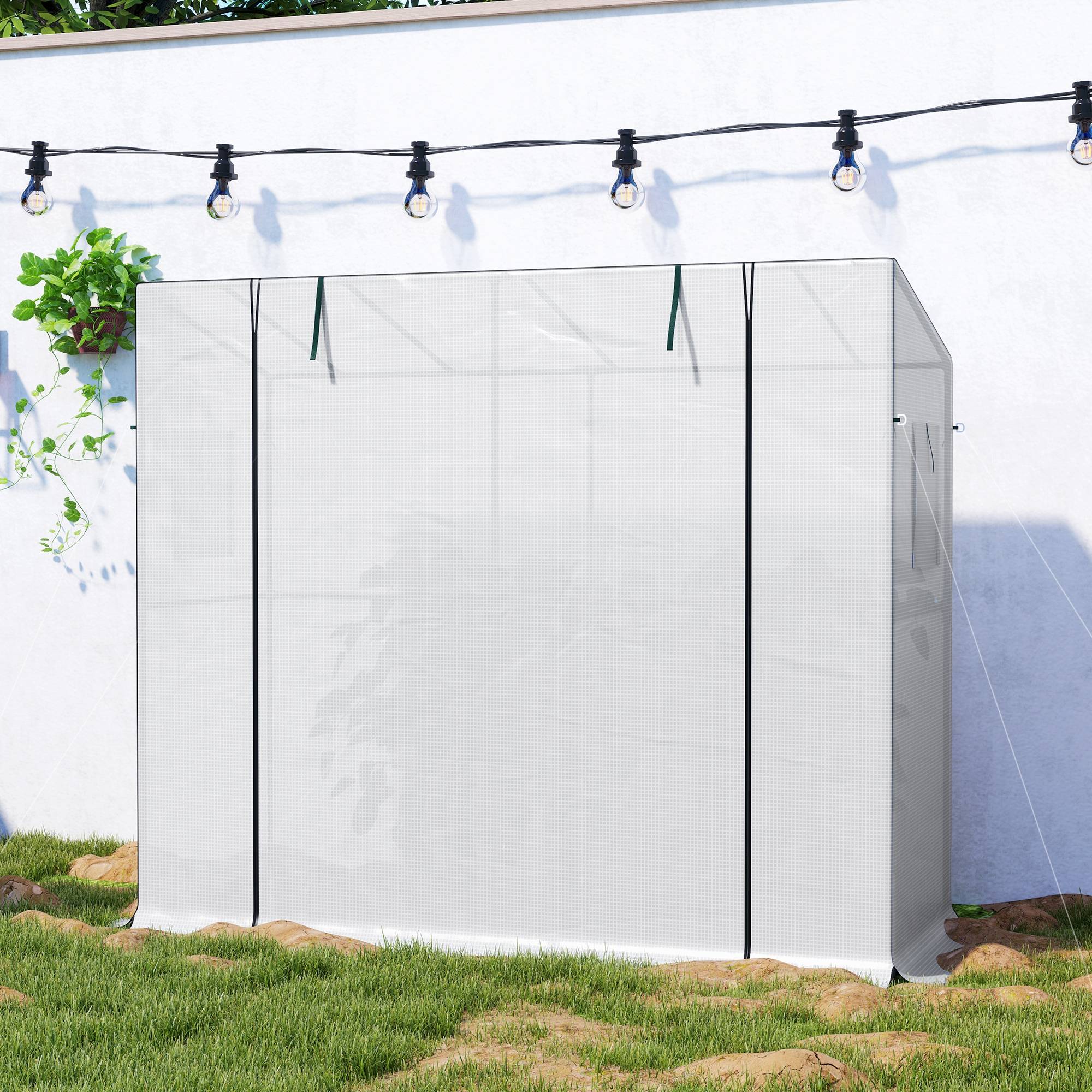 Serre adossée acier murale croissance plantes grimpantes 200x76x170cm blanc - ComfortXL Outdoor Living - Image 10