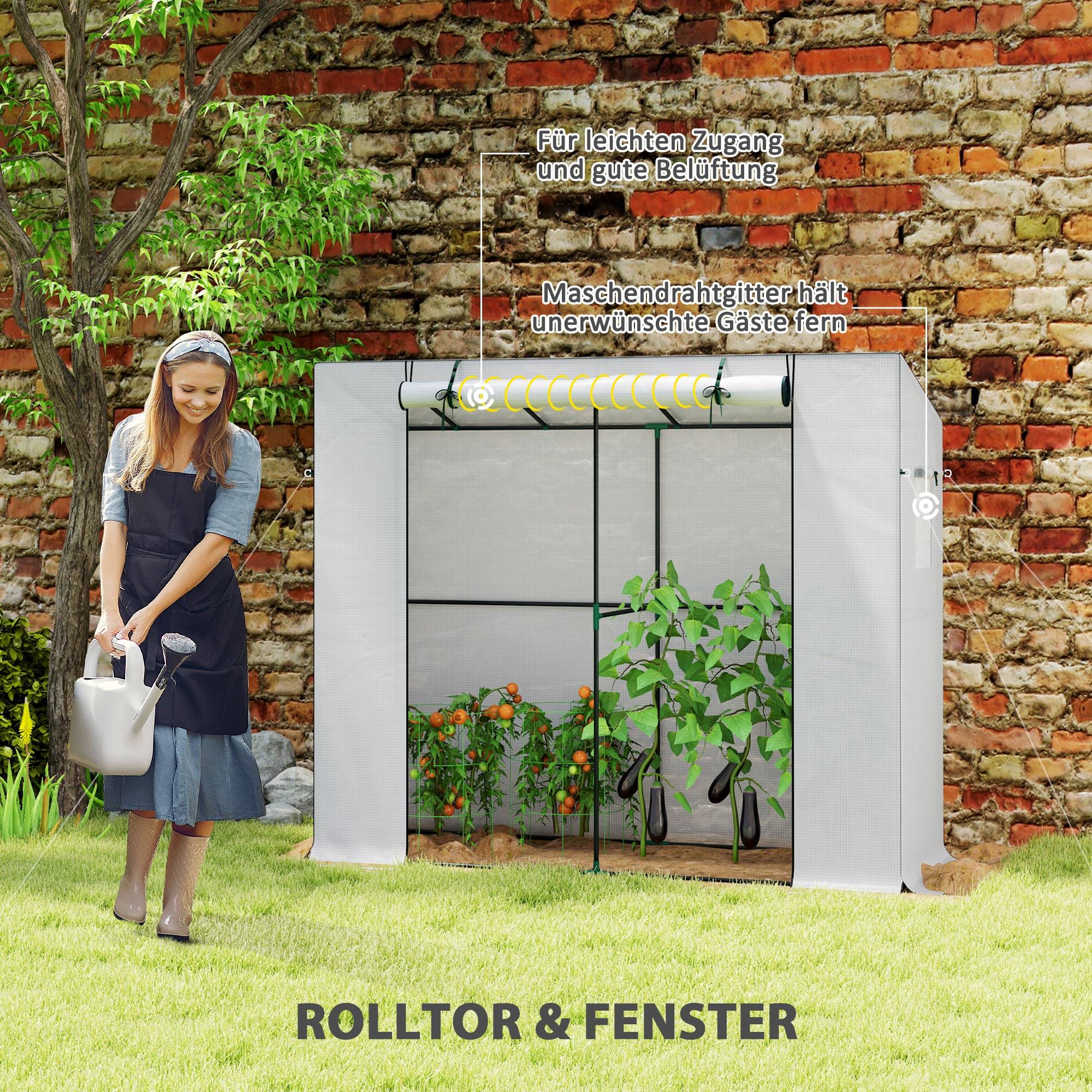 Serre adossée acier murale croissance plantes grimpantes 200x76x170cm blanc - ComfortXL Outdoor Living - Image 8