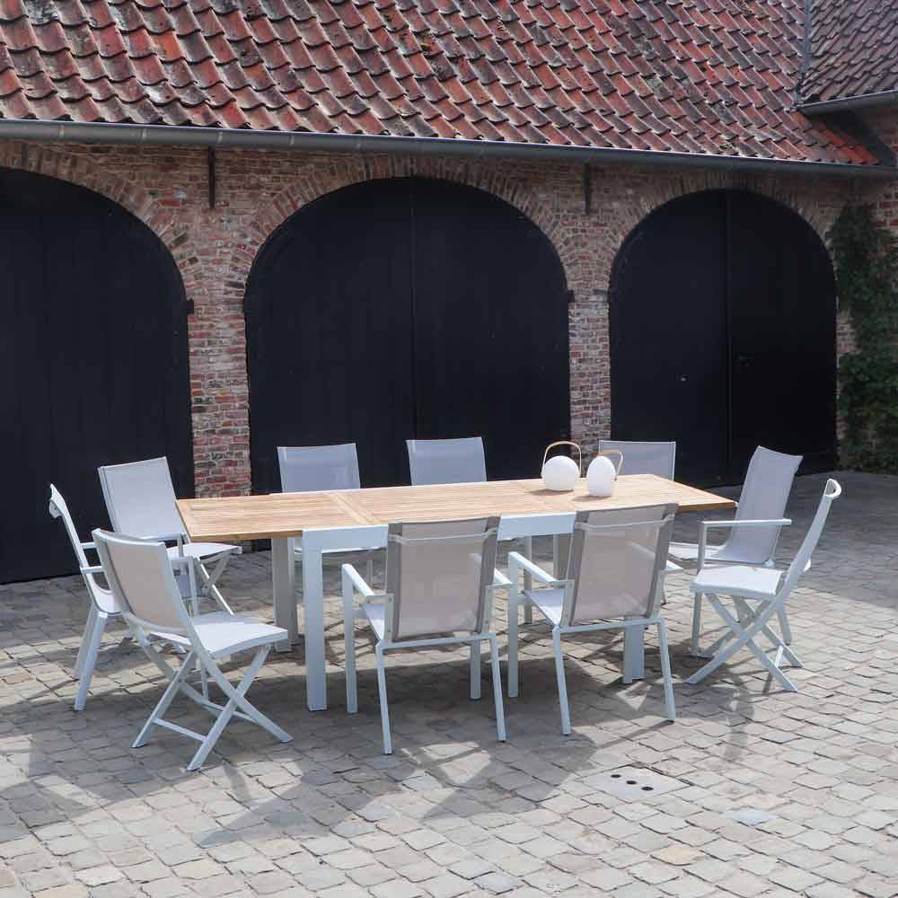 Wilsa Garden - Ensemble de jardin aluminium 6/10P teck extensible BALITECK avec 6 fauteuils et 4 chaises - Imagen 1