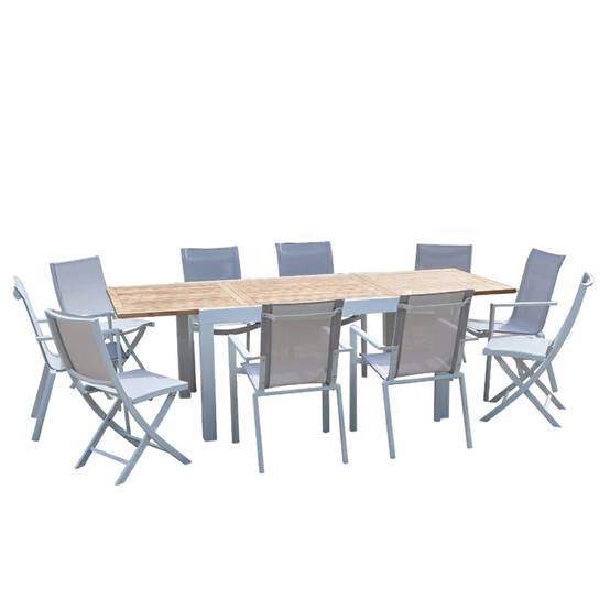 Wilsa Garden - Ensemble de jardin aluminium 6/10P teck extensible BALITECK avec 6 fauteuils et 4 chaises - Imagen 2