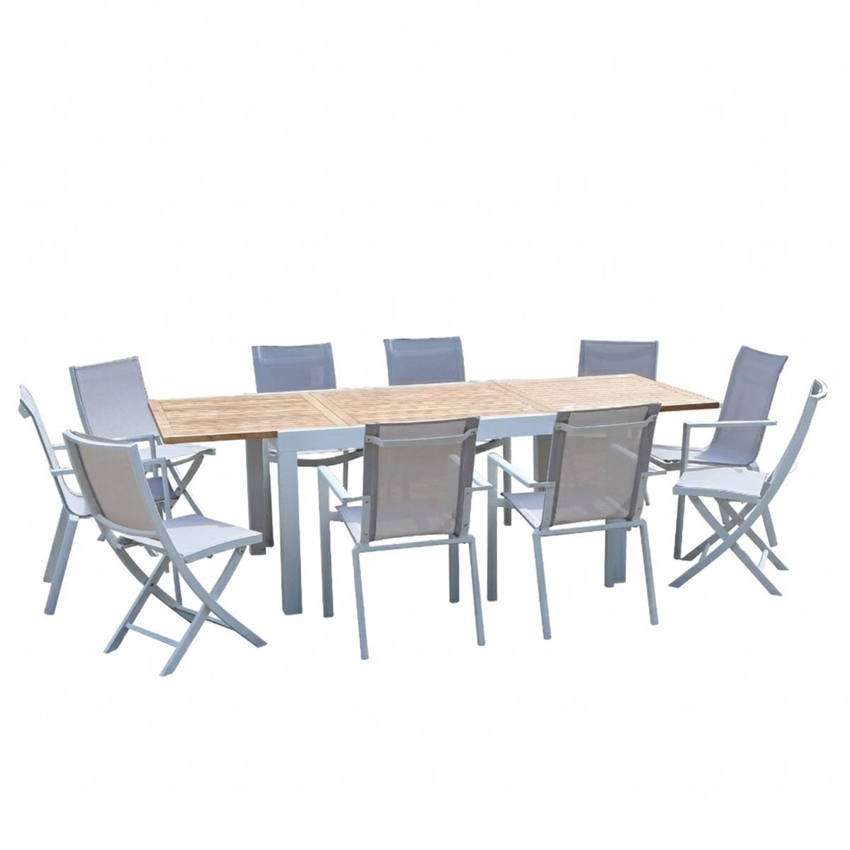 Wilsa Garden - Ensemble de jardin aluminium 6/10P teck extensible BALITECK avec 6 fauteuils et 4 chaises - Imagen 2
