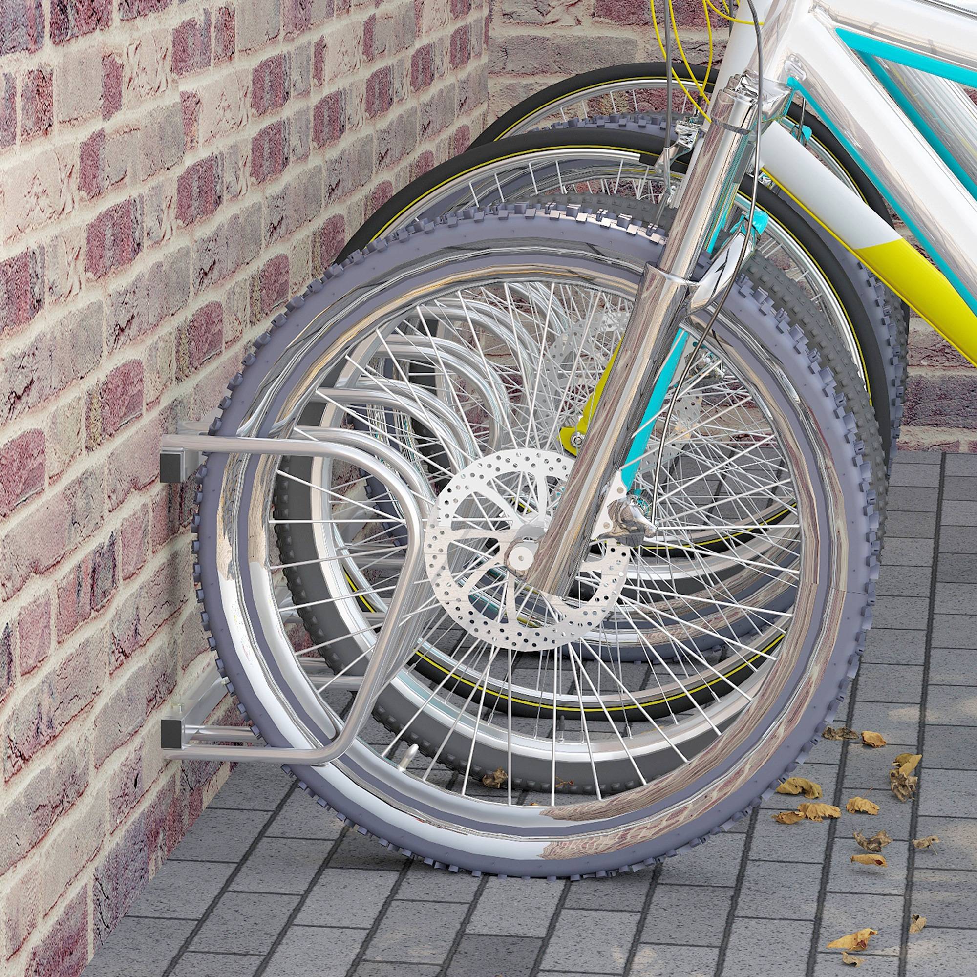 Support vélos en acier pour 5 vélos 145x33x27 cm argent, rangement mural ou au sol pour garage - Image 4