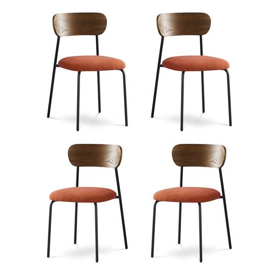 Sicaan Lot de 4 chaises scandinaves velours côtelé terracotta placage frêne pieds métal noir - OLIVIA - Image 3