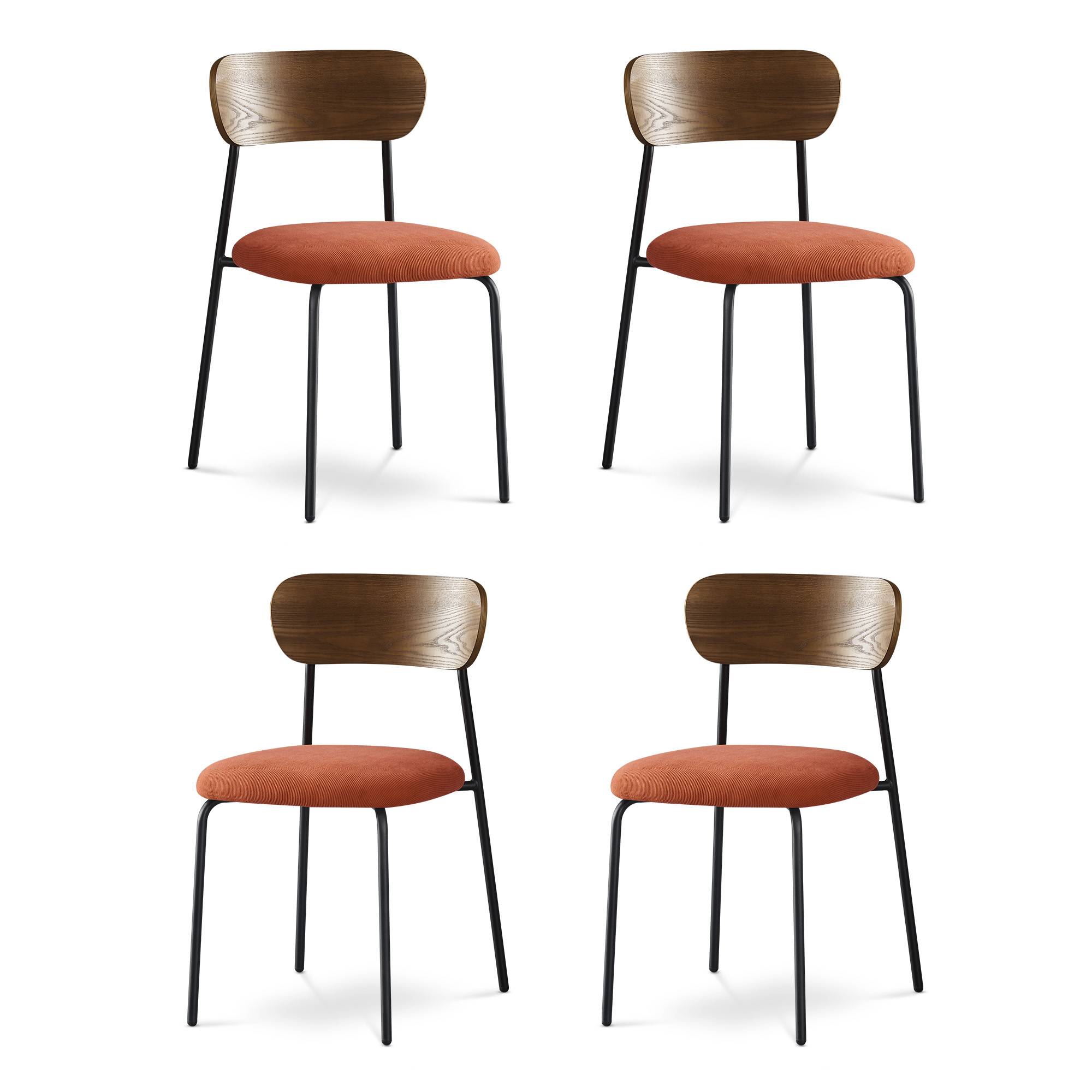 Sicaan Lot de 4 chaises scandinaves velours côtelé terracotta placage frêne pieds métal noir - OLIVIA - Image 3