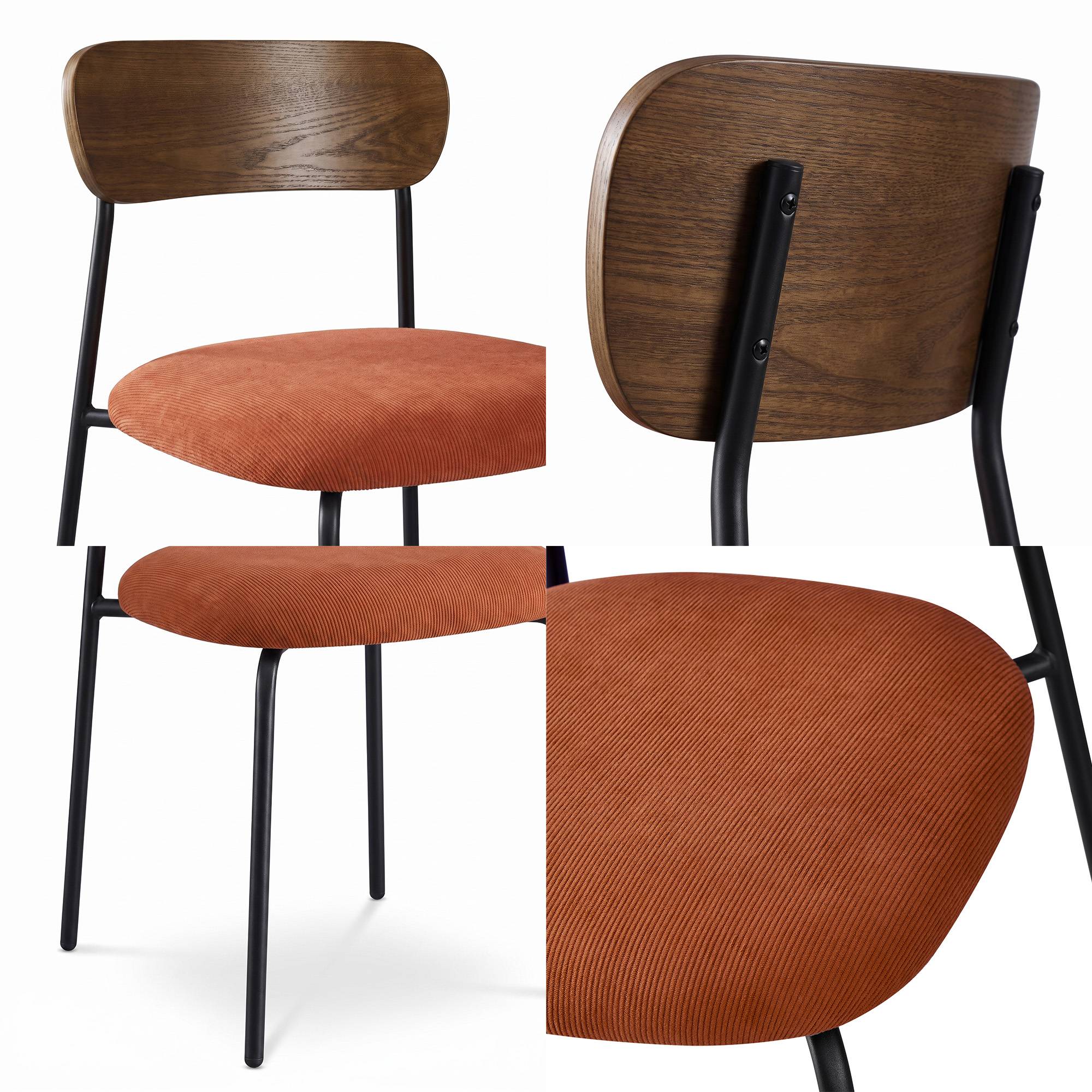 Sicaan Lot de 4 chaises scandinaves velours côtelé terracotta placage frêne pieds métal noir - OLIVIA - Image 7