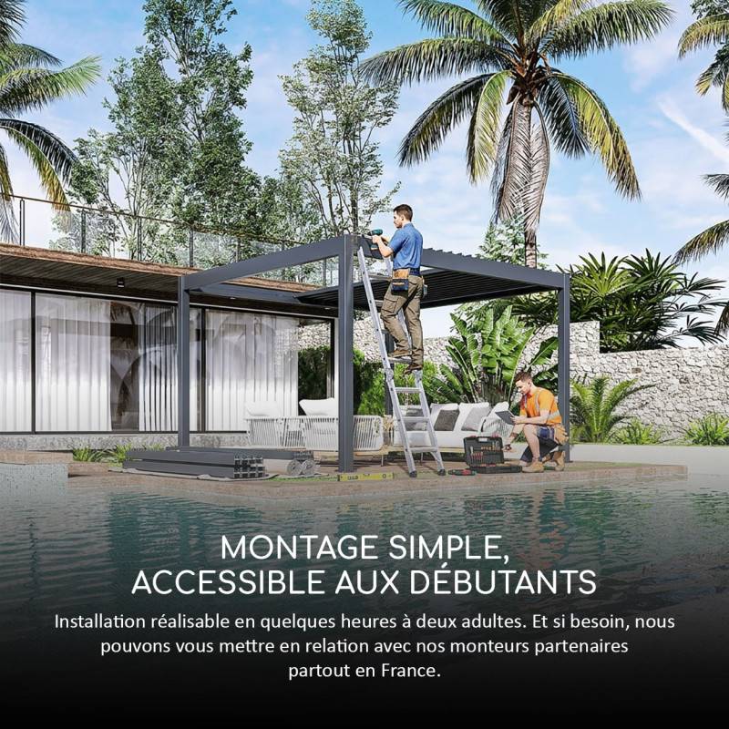 Chalet & Jardin - Pergola bioclimatique - Ombréa - autoportante - 4x8M - Anthracite blanc - ELMO - 400x800x258 cm - Image 10