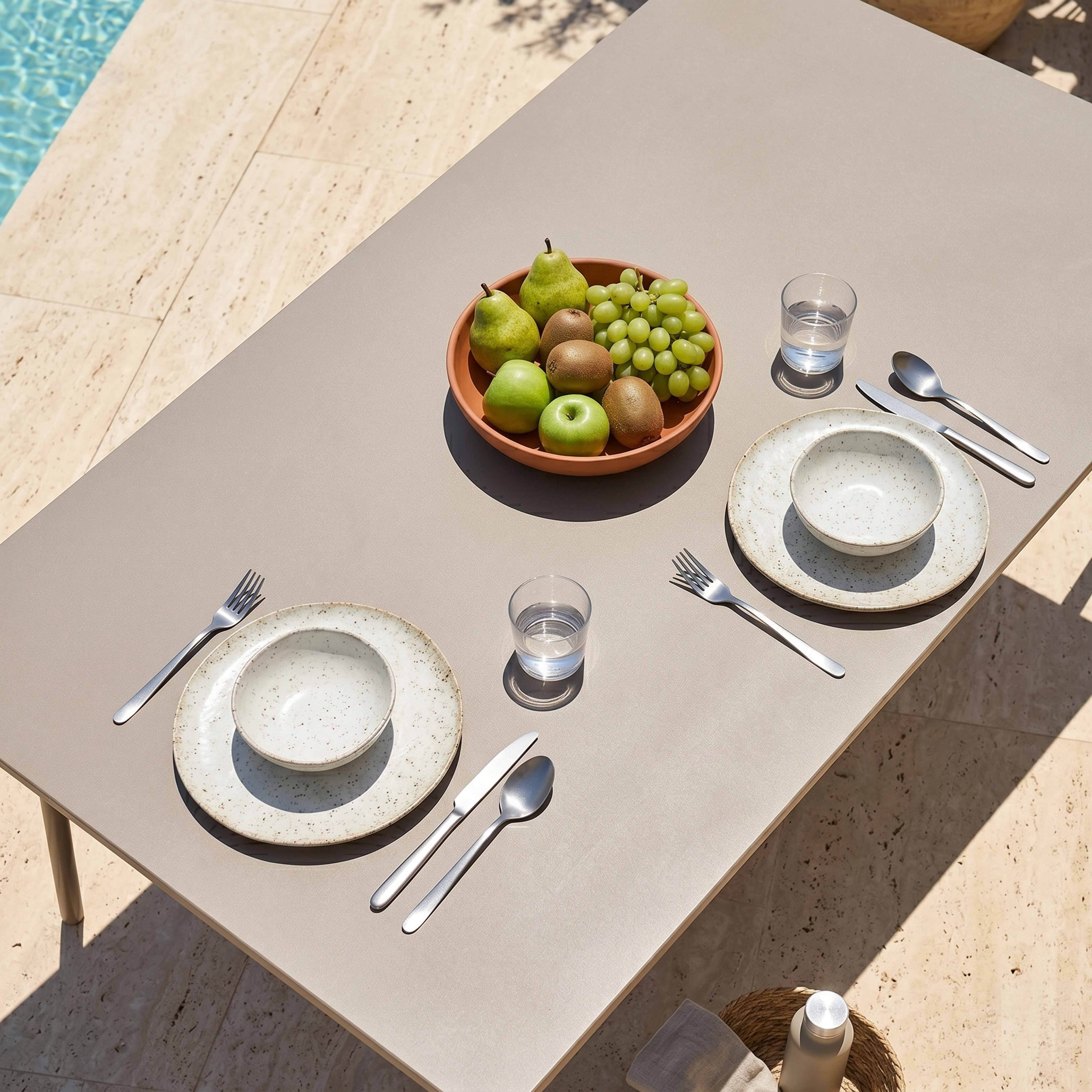 Oviala - Table de jardin rectangulaire en acier 8 places 180 cm taupe Palavas - Oviala - Imagen 3