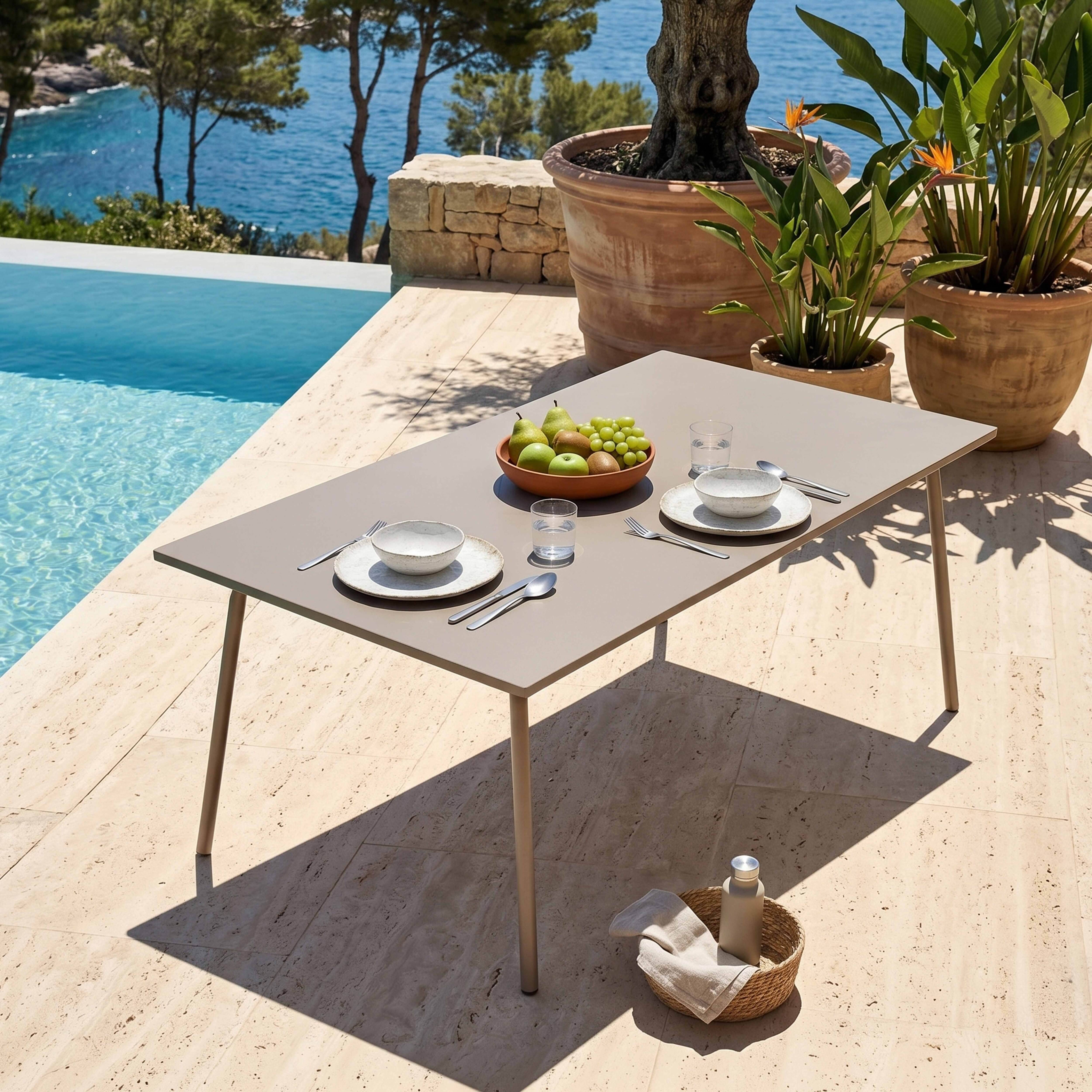 Oviala - Table de jardin rectangulaire en acier 8 places 180 cm taupe Palavas - Oviala - Imagen 2