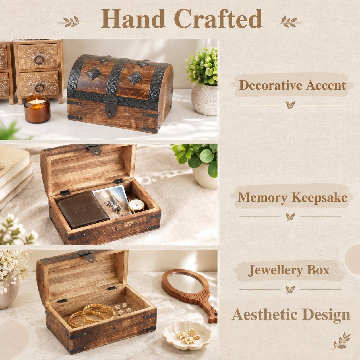 Coffre à Trésor en Bois Style Coquillage Rangement Bijoux - Image 3