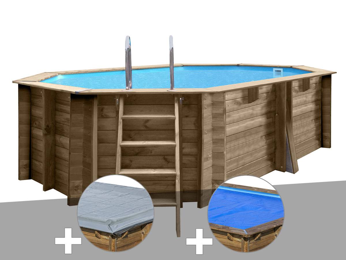 Gré - Kit piscine bois Gré Grenade 2 4,36 x 3,36 x 1,17 m + Bâche hiver + Bâche à bulles