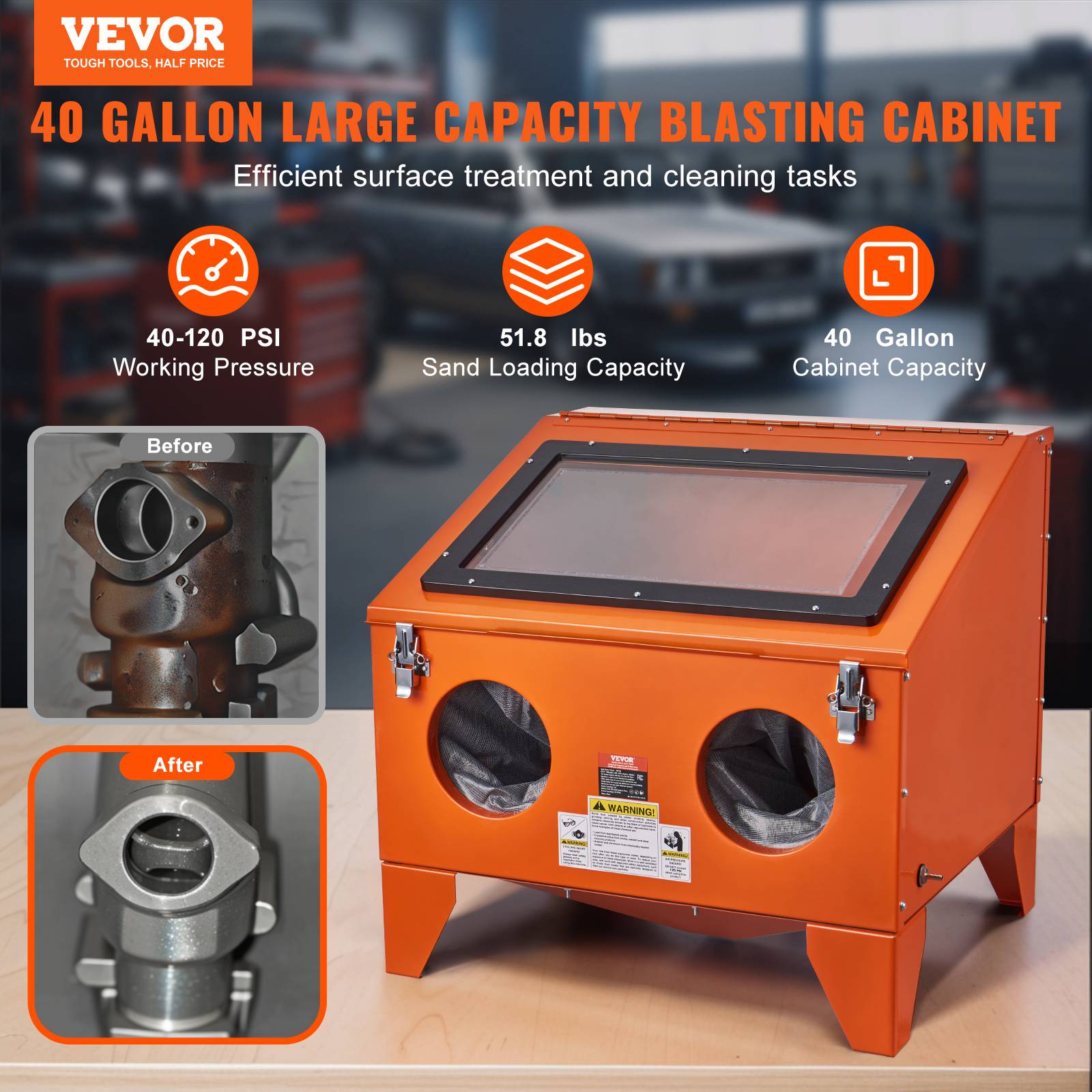 Vevor - VEVOR Armoire de Sablage 40 gal, Portable 40-120 psi, Acier Robust avec Pistolet et 4 Buses Céramique. - Image 2