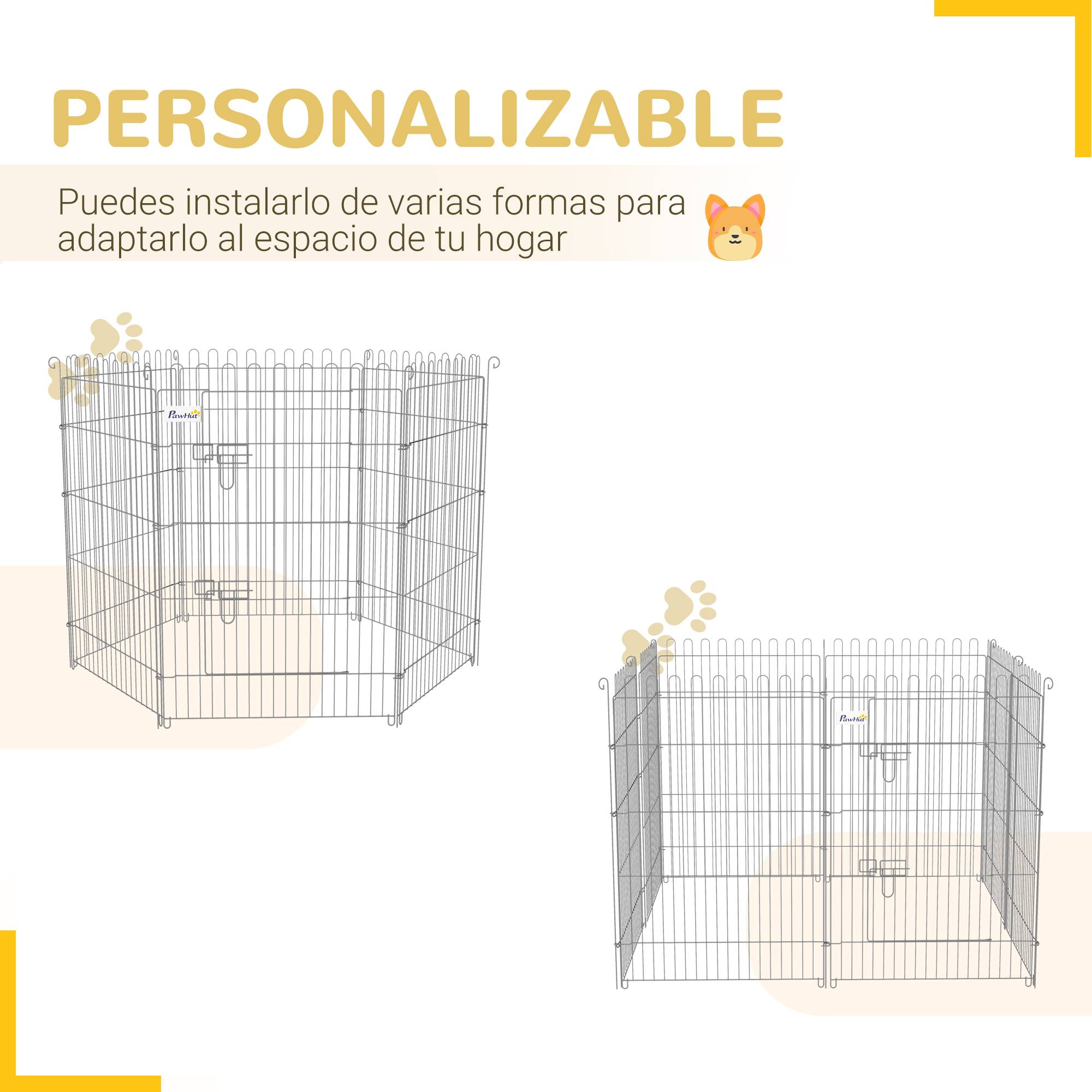 Clôture pliante pour chien en 8 parties, 63 x 91 cm, avec 1 portillon et cadre en acier, couleur argent, idéale pour jardin et terrasse. - Image 6