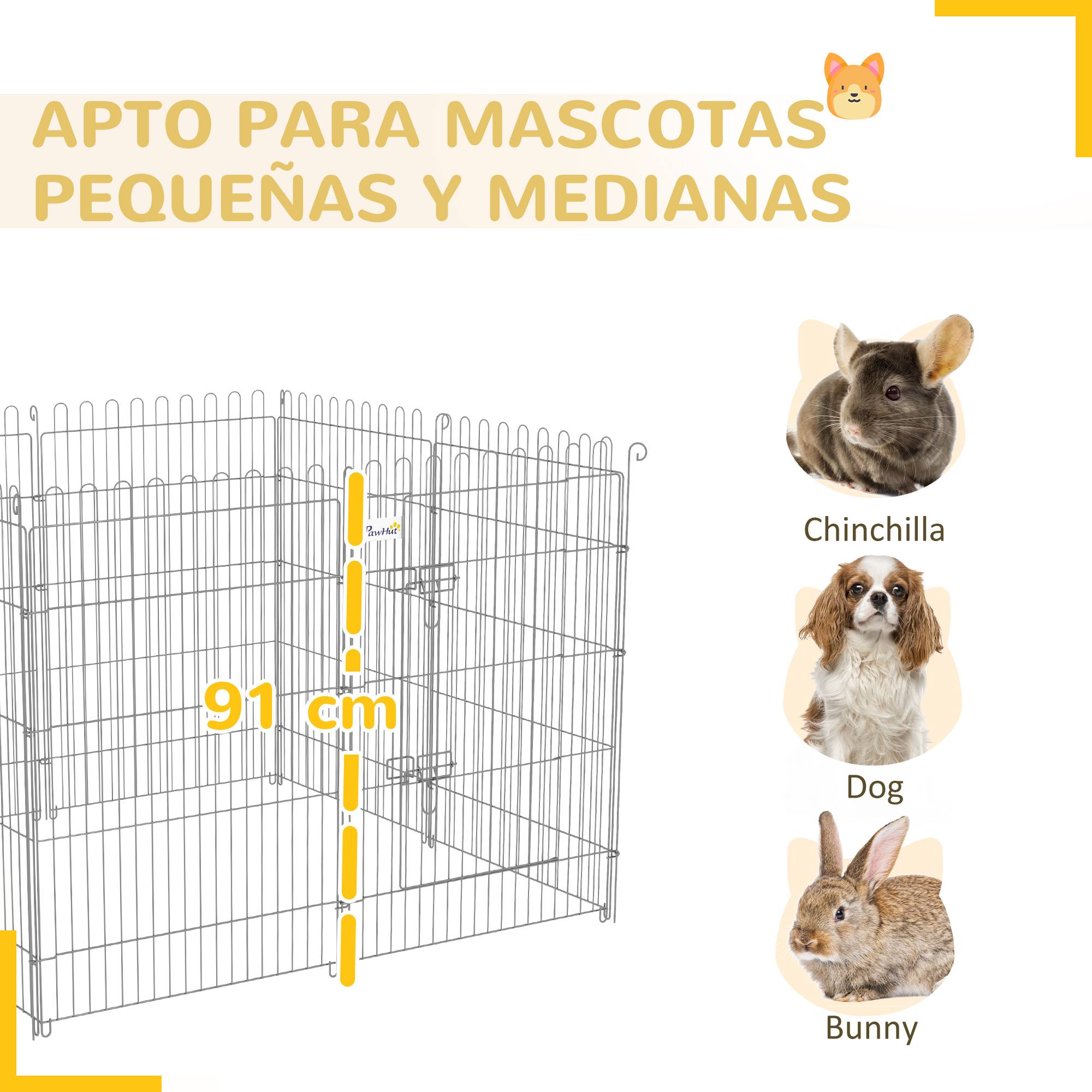 Clôture pliante pour chien en 8 parties, 63 x 91 cm, avec 1 portillon et cadre en acier, couleur argent, idéale pour jardin et terrasse. - Image 8