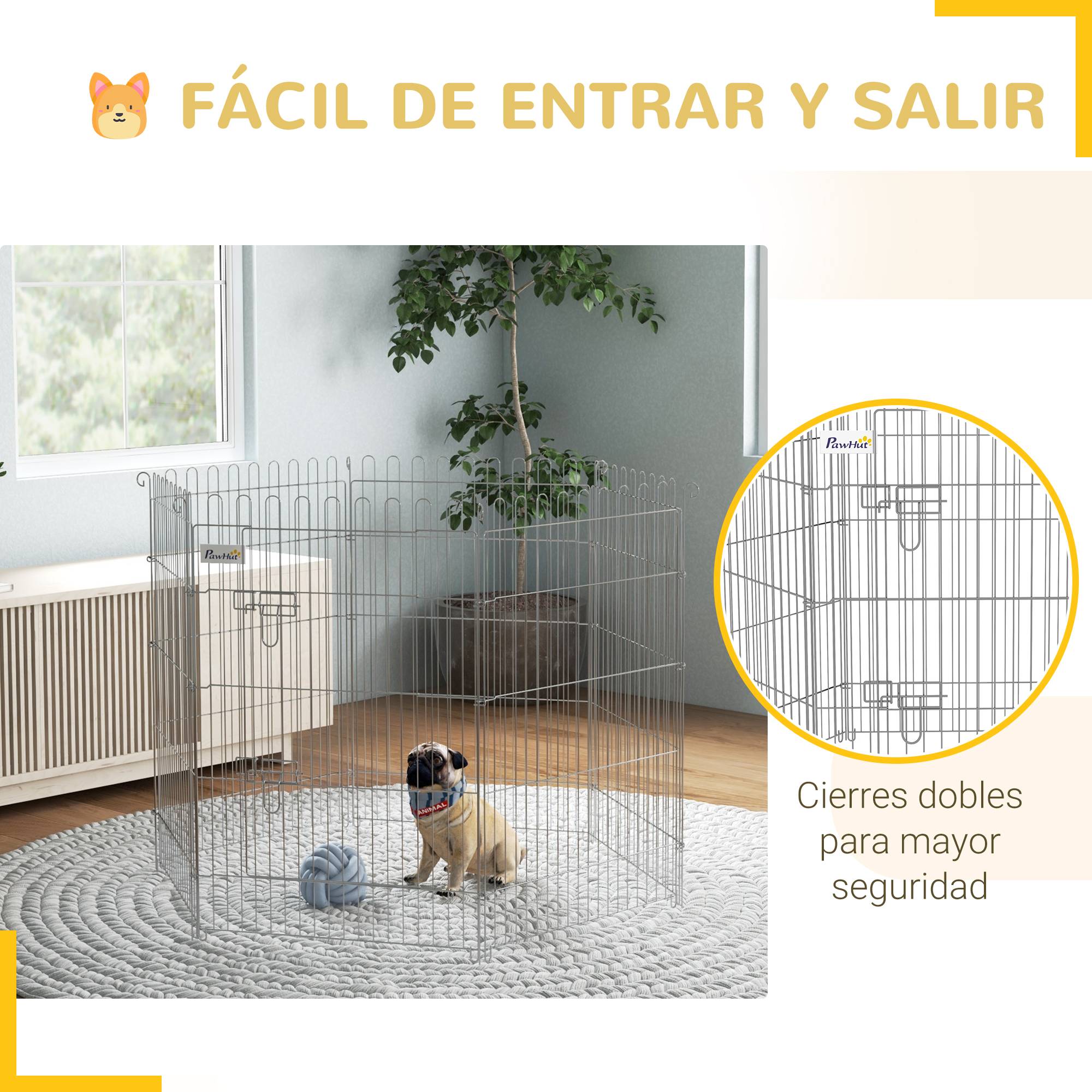 Clôture pliante pour chien en 8 parties, 63 x 91 cm, avec 1 portillon et cadre en acier, couleur argent, idéale pour jardin et terrasse. - Image 9