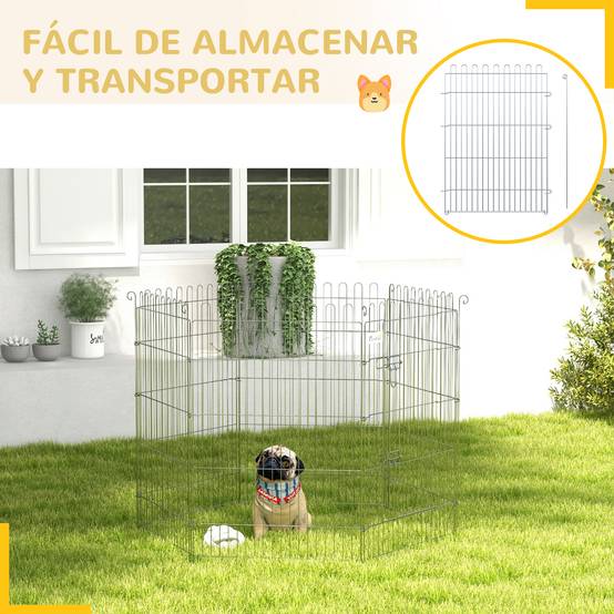 Clôture pliante pour chien en 8 parties, 63 x 91 cm, avec 1 portillon et cadre en acier, couleur argent, idéale pour jardin et terrasse. - Image 7