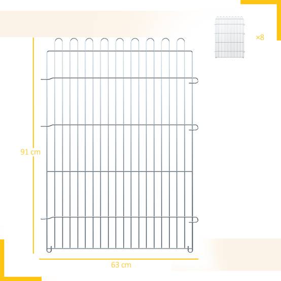Clôture pliante pour chien en 8 parties, 63 x 91 cm, avec 1 portillon et cadre en acier, couleur argent, idéale pour jardin et terrasse. - Image 5