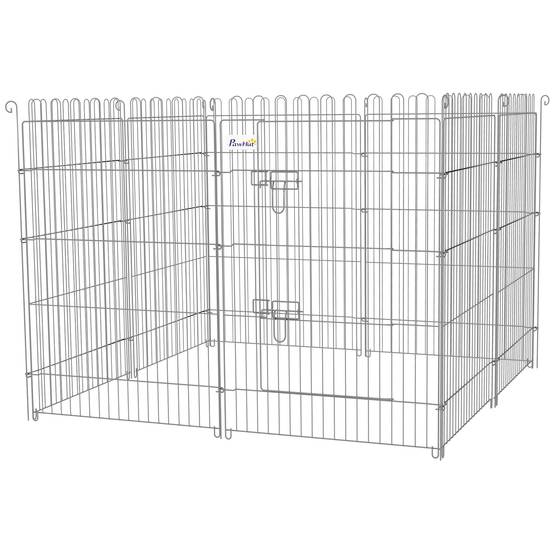 Clôture pliante pour chien en 8 parties, 63 x 91 cm, avec 1 portillon et cadre en acier, couleur argent, idéale pour jardin et terrasse. - Image 2