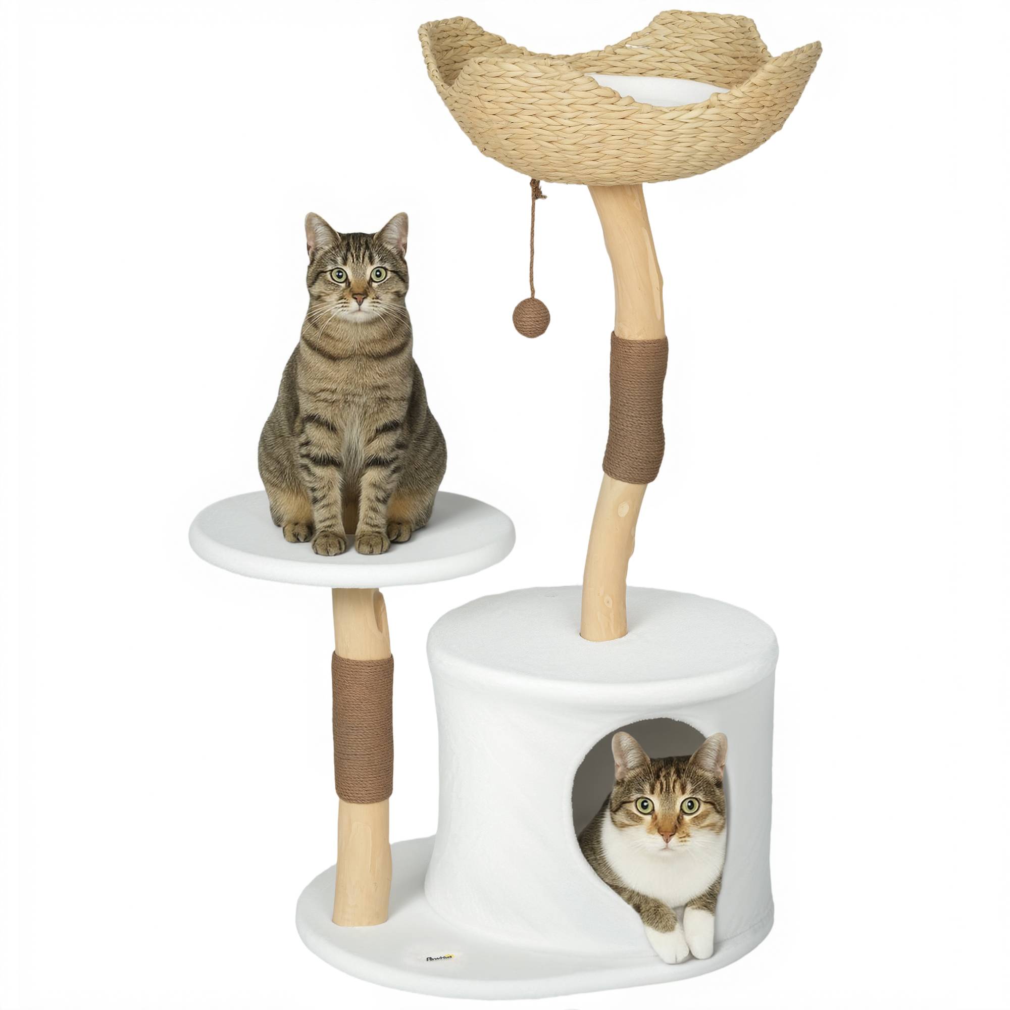 Arbre à Chat Design en Bois avec Griffoir Sisal Lit Confortable et Coussin Lavable 102 cm Blanc - ComfortXL Outdoor Living - Image 1