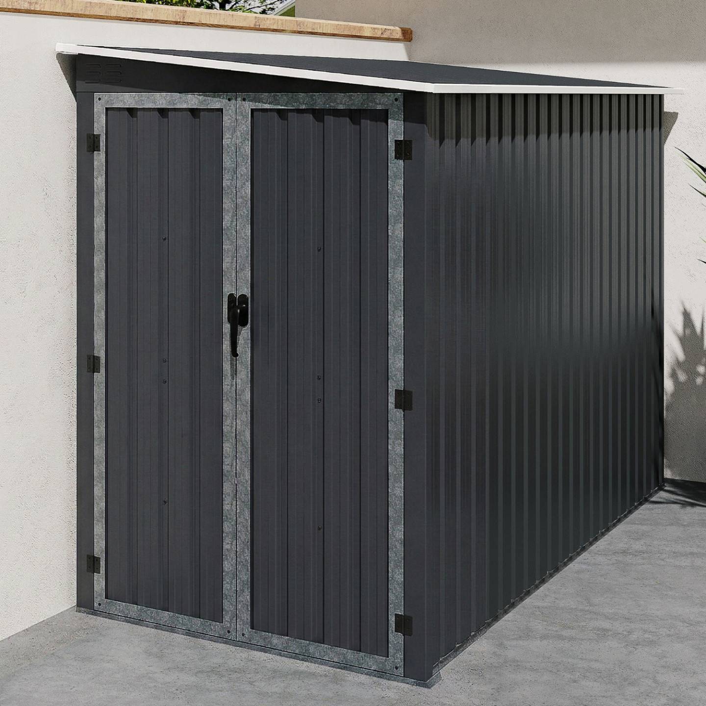 Abri de jardin adossé 3 m² gris en acier galvanisé avec base double porte latérale - Image 1