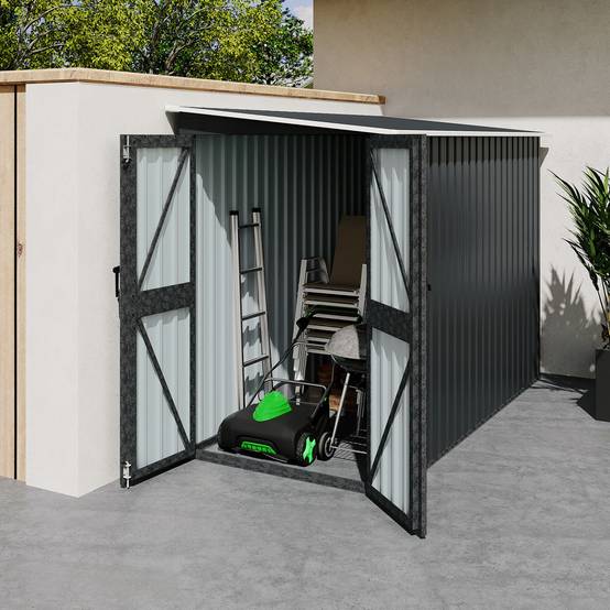 Abri de jardin adossé 3 m² gris en acier galvanisé avec base double porte latérale - Image 4