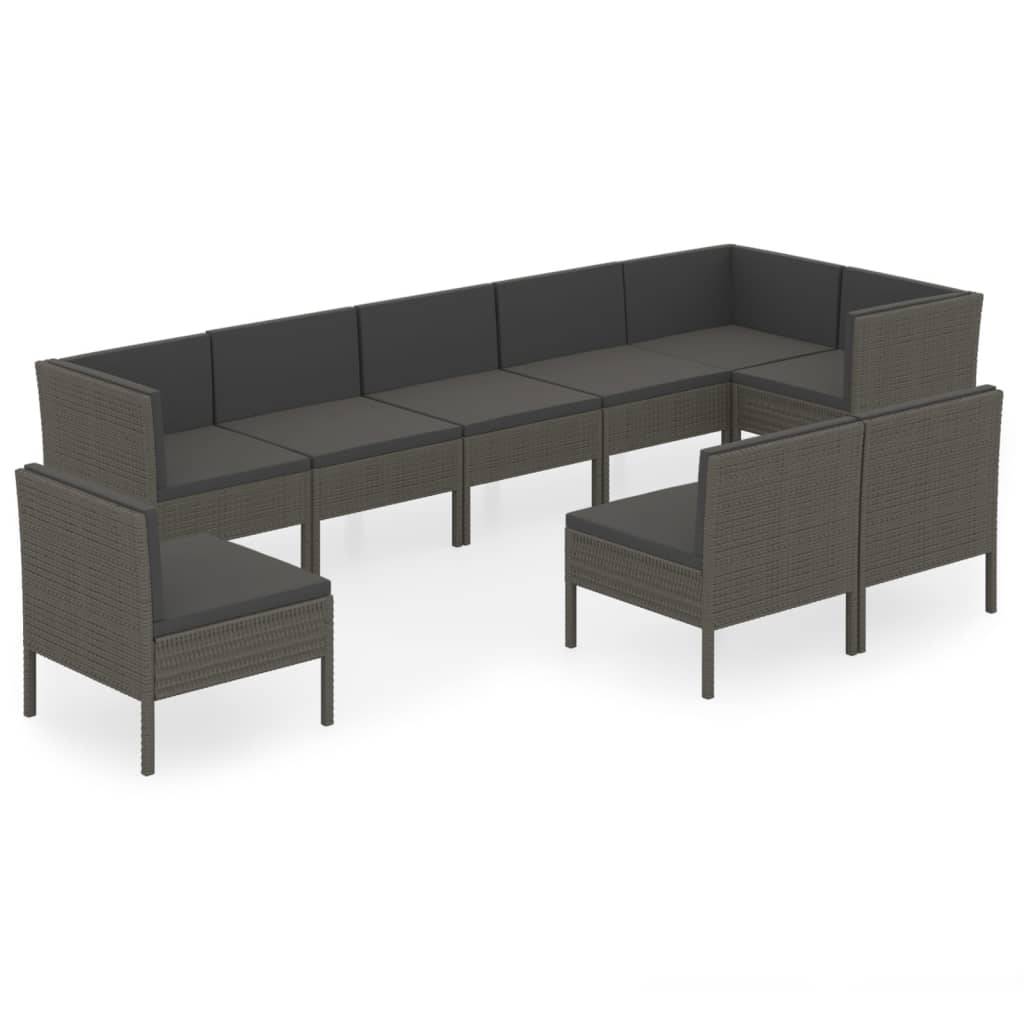 Helloshop26 - Salon de jardin meuble d'extérieur ensemble de mobilier 9 pièces avec coussins résine tressée gris - Imagen 1